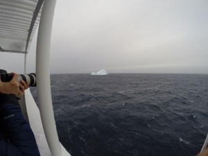 An iceberg - the crew was constantly on the lookout.  If you look closely, you will see a penguin!